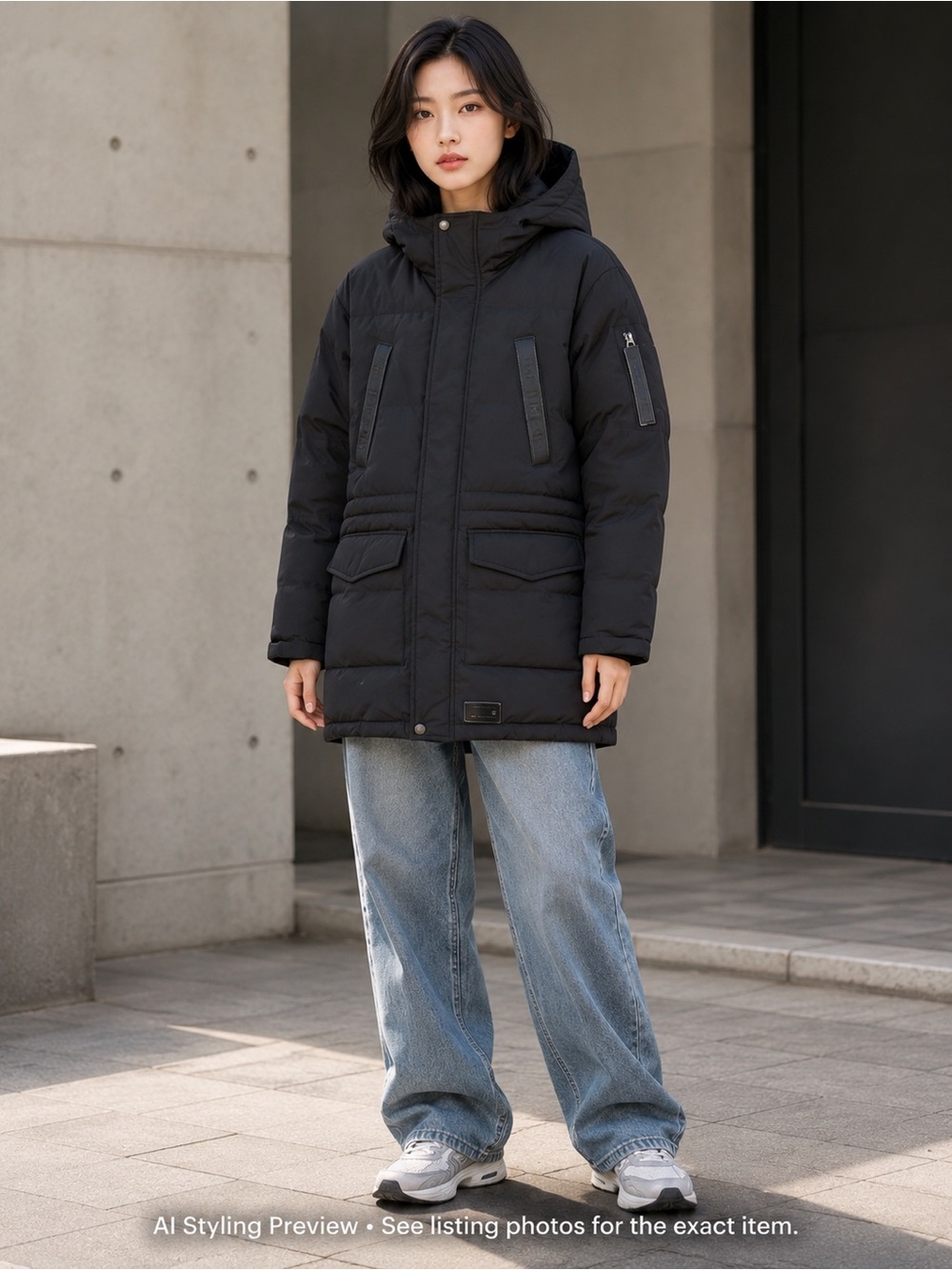 Musium Div Korean Black 90% Down Hooded Utility Puffer Parka Coat